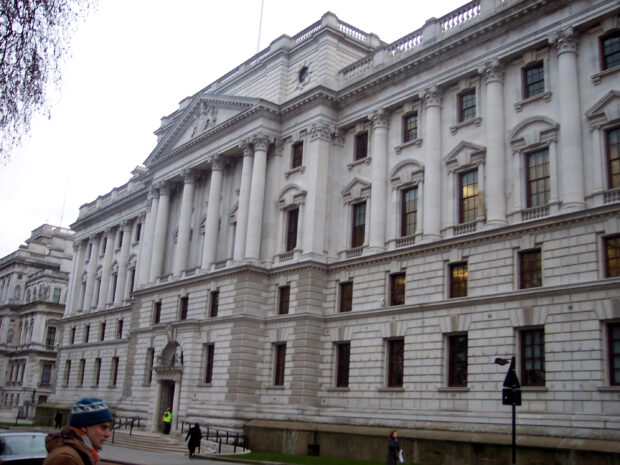 The front of the Treasury building at 1 Horse Guards Road, London., where the Open Innovation Team is based.